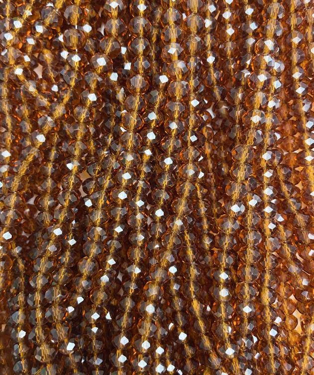 Koraliki z czeskiego kryształu na żyłce brązowe przezroczyste fasetowane rondel, średnica około 6×5 mm, długość 40–42 cm +