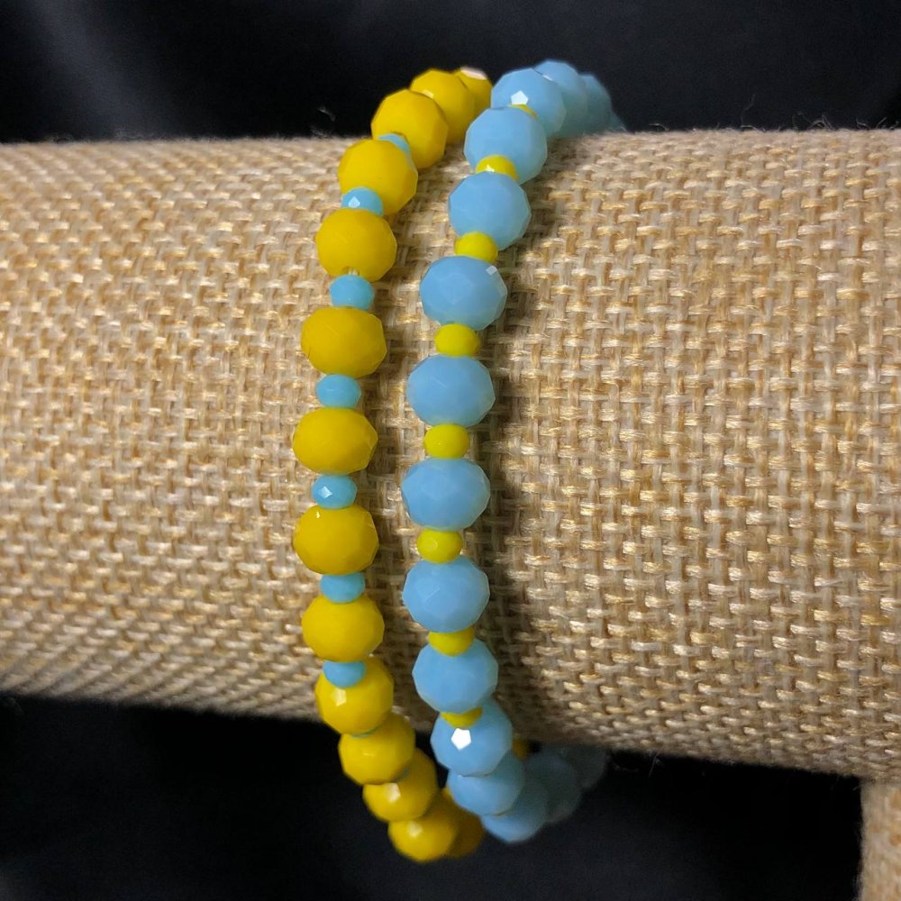 Bransoletka para na gumce z czeskiego kryształu Ukraina fasetowany rondel, średnica 6×4 mm, długość 18 cm