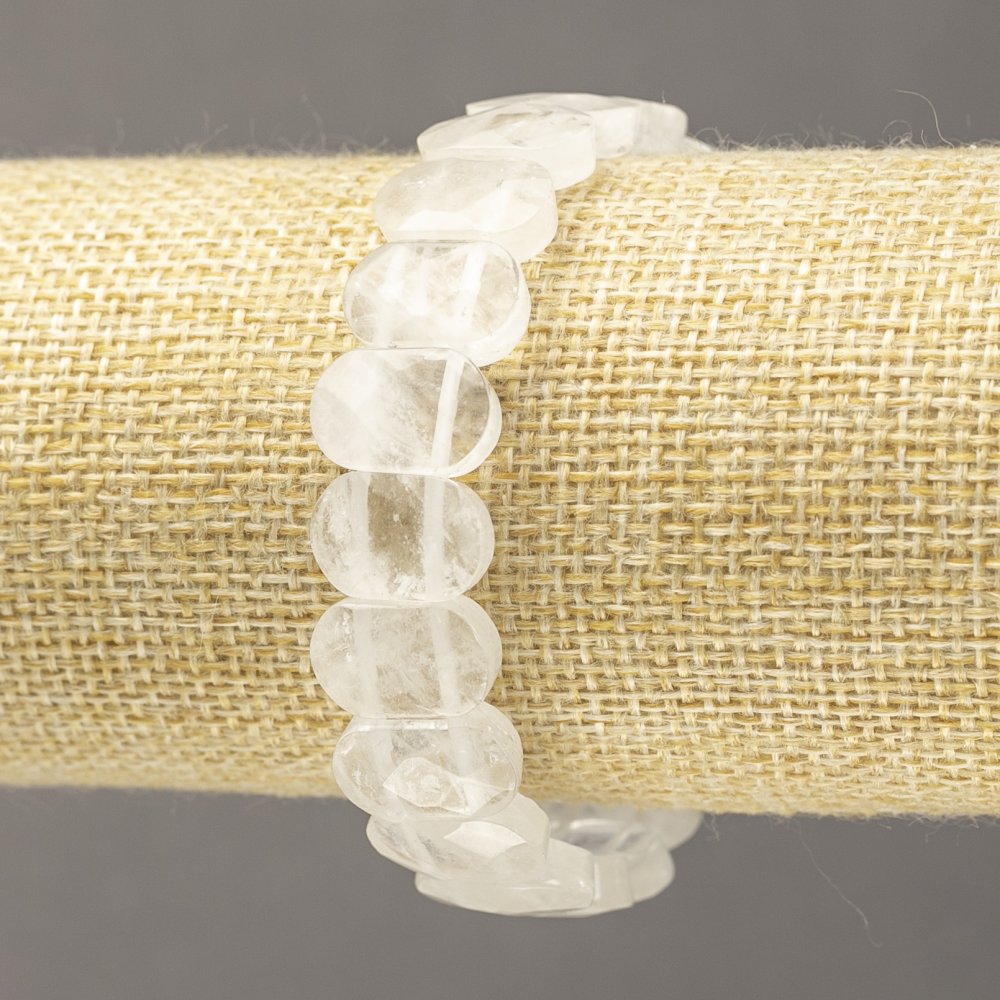 Bransoletka na gumce z naturalnym kamieniem – fasetowane ogniwo górskiego kryształu, średnica 14×9,5 mm