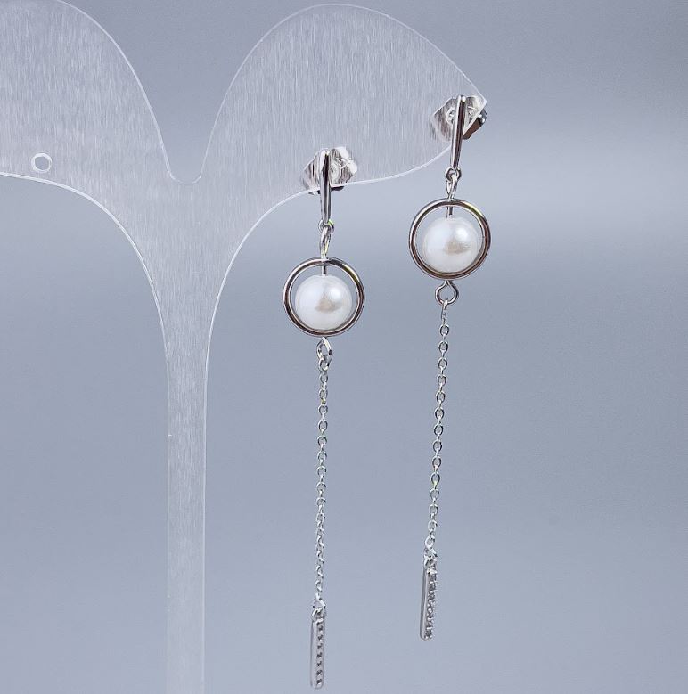 Kolczyki sztyfty Xuping z koralikami Majorka, średnica 8 mm, długość 7,5 cm ± pokrycie rodowe