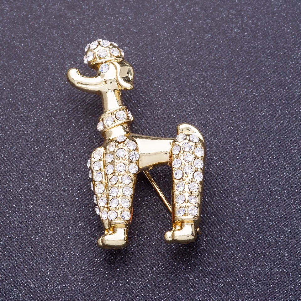 Broszka „Pudel królewski” 2×4 cm, kolor złota cytrynowego