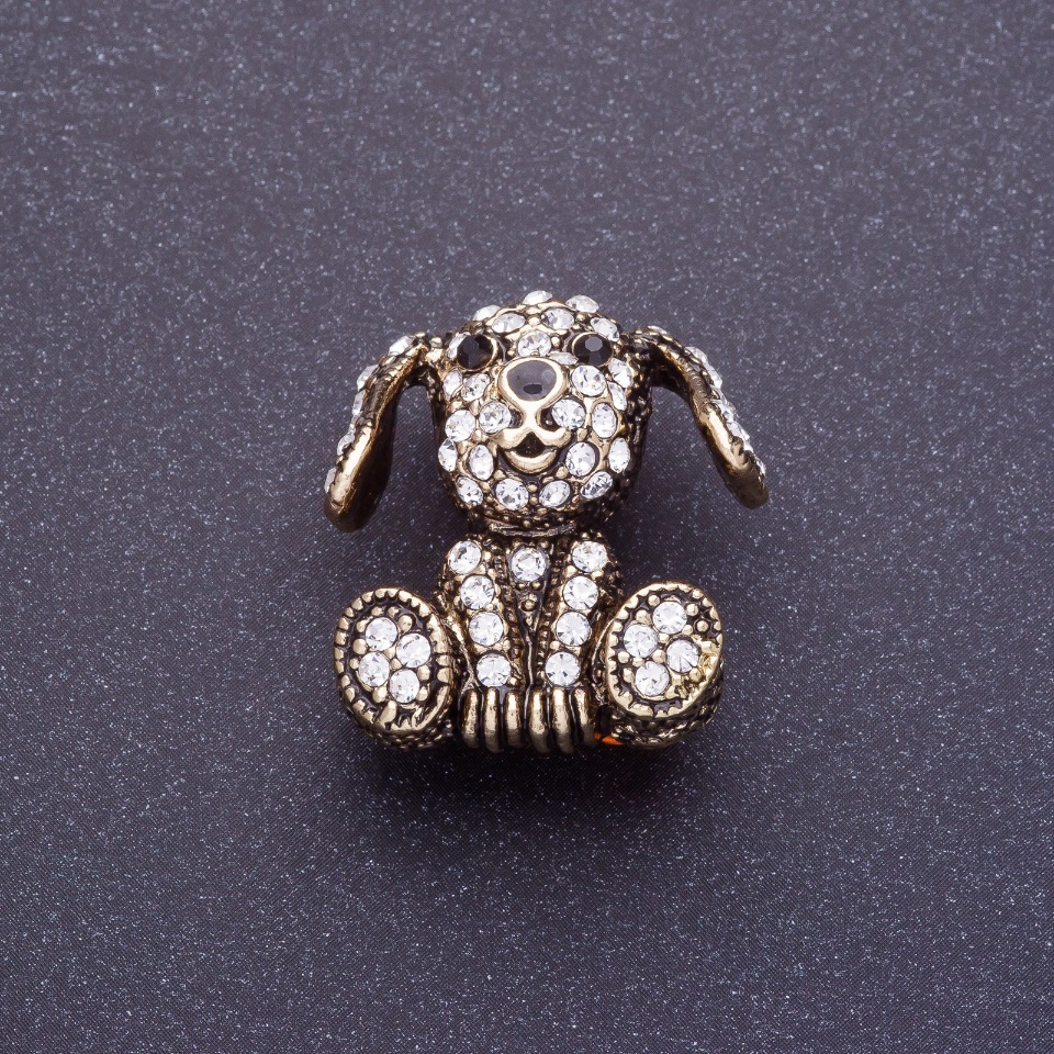 Broszka „Diamentowy piesek” 2,5 cm, kolor metalu: czernione złoto