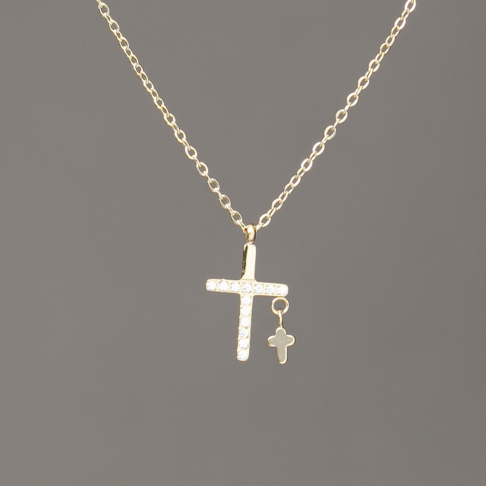 Łańcuszek Xuping z pozłacaniem cytrynowym, z zawieszką i białymi kryształami 15×9 mm, grubość 1 mm, długość 40–45 cm