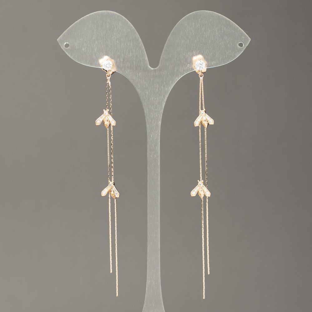 Kolczyki kulkowe Xuping Pozłacane 18K z białymi kryształami, długość 45 mm +