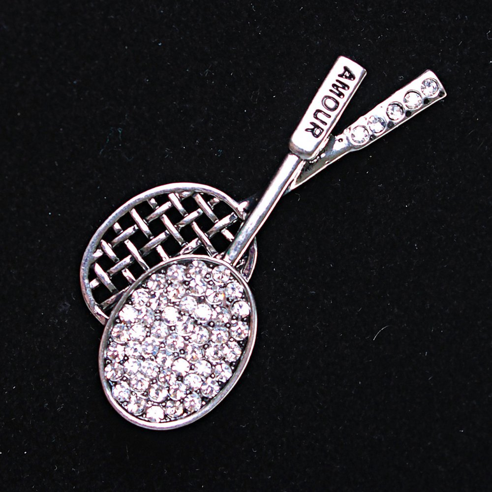 Broszka Rakiety, srebrzysty metal i kryształy, 55×25 mm +