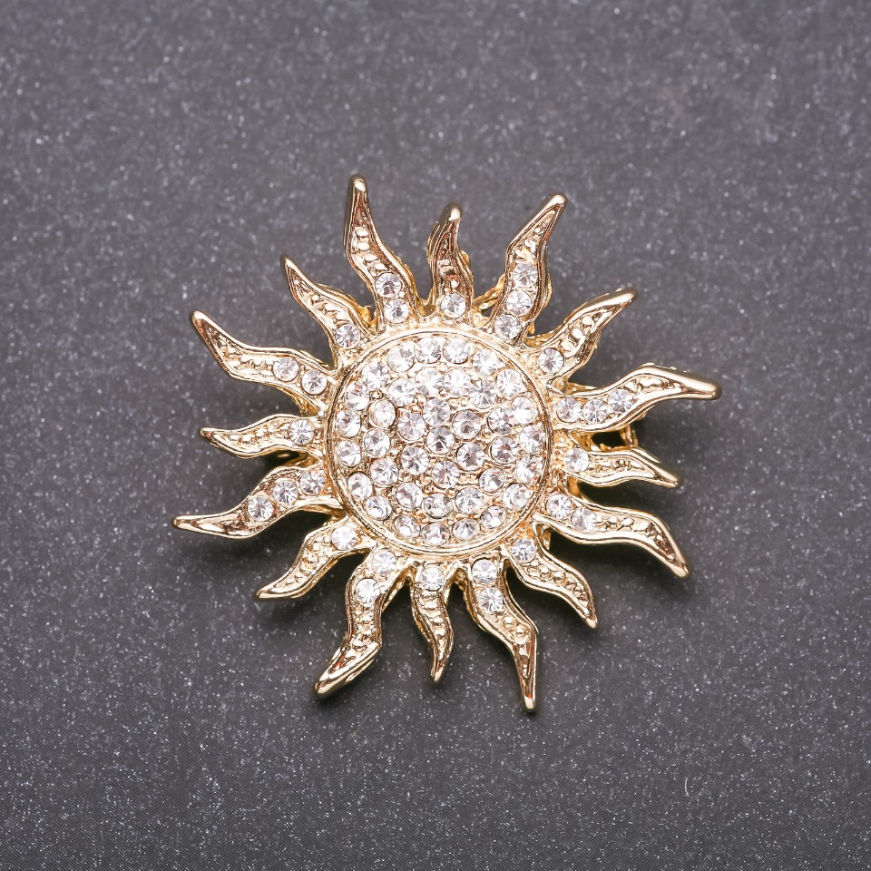 Broszka Słońce Akcent żółty metal 45×45 mm