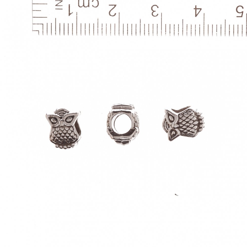 Koralik Pandora «Sowa» 10×8 mm, średnica otworu 5 mm, masa 20 g, ±13 szt.
