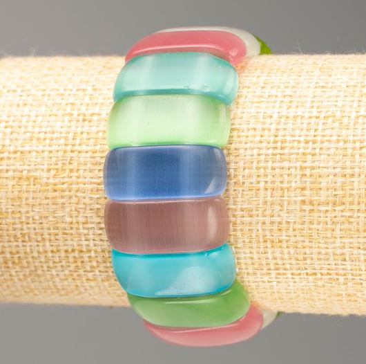 Bransoletka „Kocie Oko” na gumce, gładkie ogniwa 25×10,5 mm, długość 18 cm