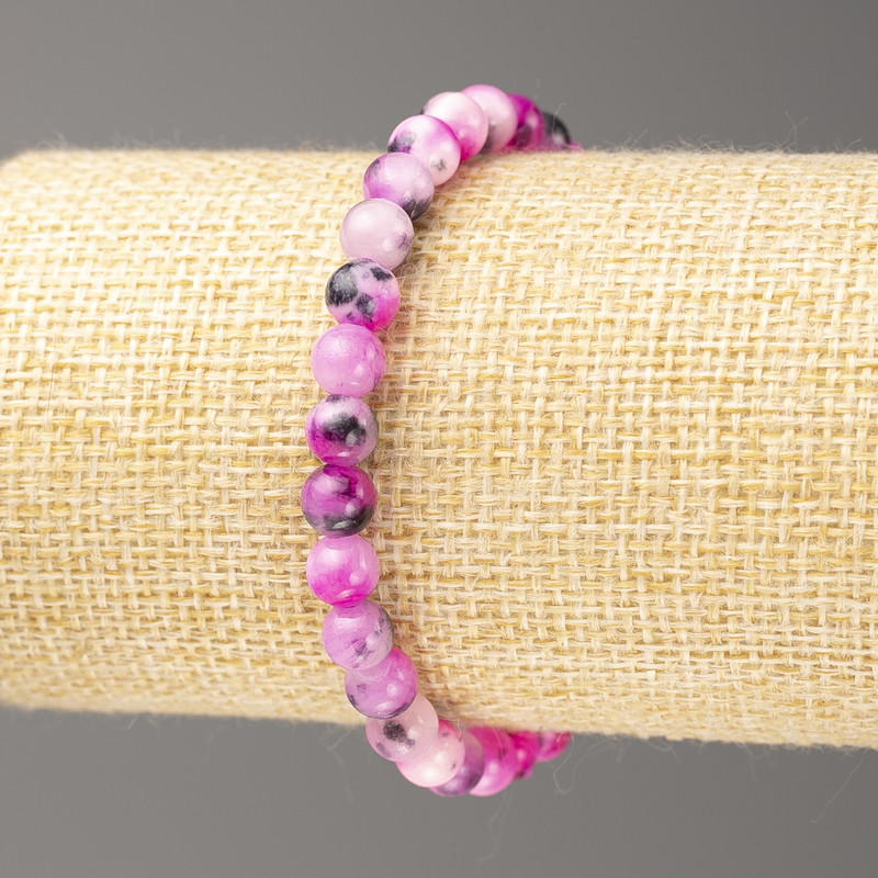Bransoletka szaro-malinowo-biała oceaniczny nefryt (sztuczny akryl), średnica 6 mm, długość ok. 18 cm, gładkie kulki na elastycznej gumce