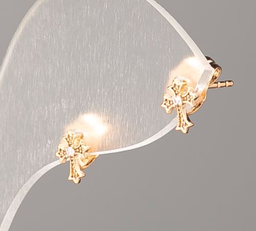 Kolczyki Xuping Krzyż Pozłacanie 18K z białymi cyrkoniami, średnica 7×5 mm+