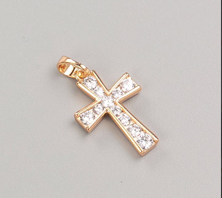 Wisiorek Xuping Krzyż pozłacany 18K z białymi kryształami, średnica 20,5×13 mm