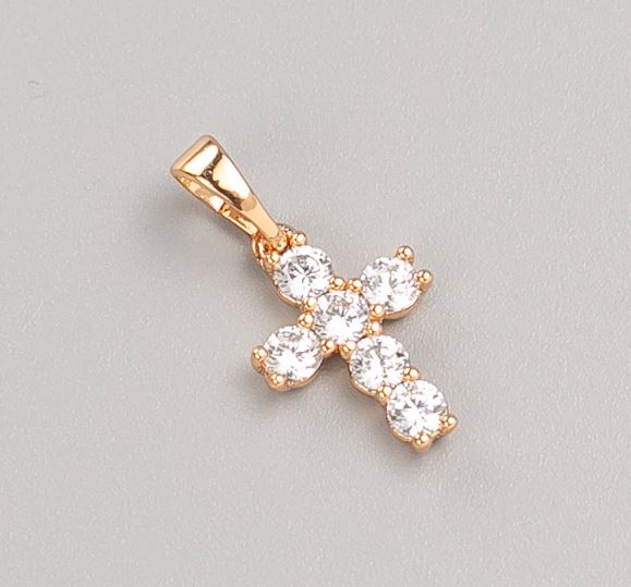 Wisiorek Xuping Krzyż, pozłacany 18K, z białymi kryształami, średnica 15×10 mm, 5 mm+