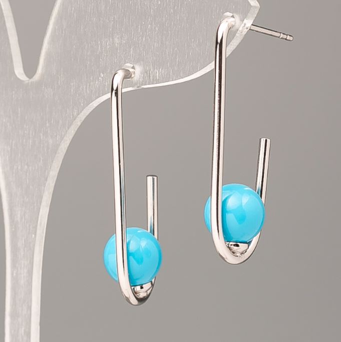 Kolczyki Xuping z błękitną kulką Majorki 33×8 mm