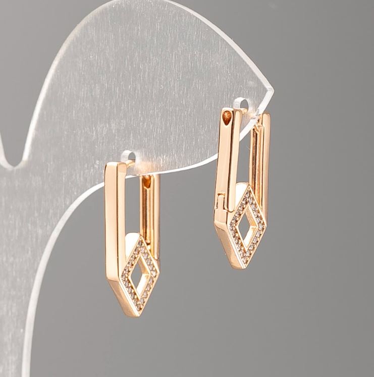 Kolczyki Xuping pozłacane 18K z białymi kryształami w kształcie rombu, średnica 20x2 mm+