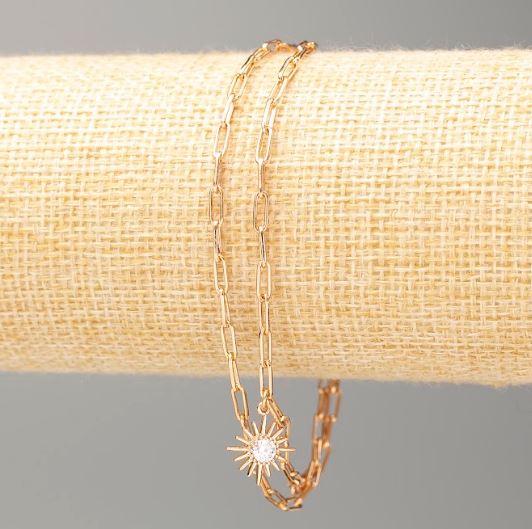 Bransoletka Xuping z pozłoceniem 18K, długość 18–21 cm, grubość około 2 mm, z słońcem i białymi kamieniami