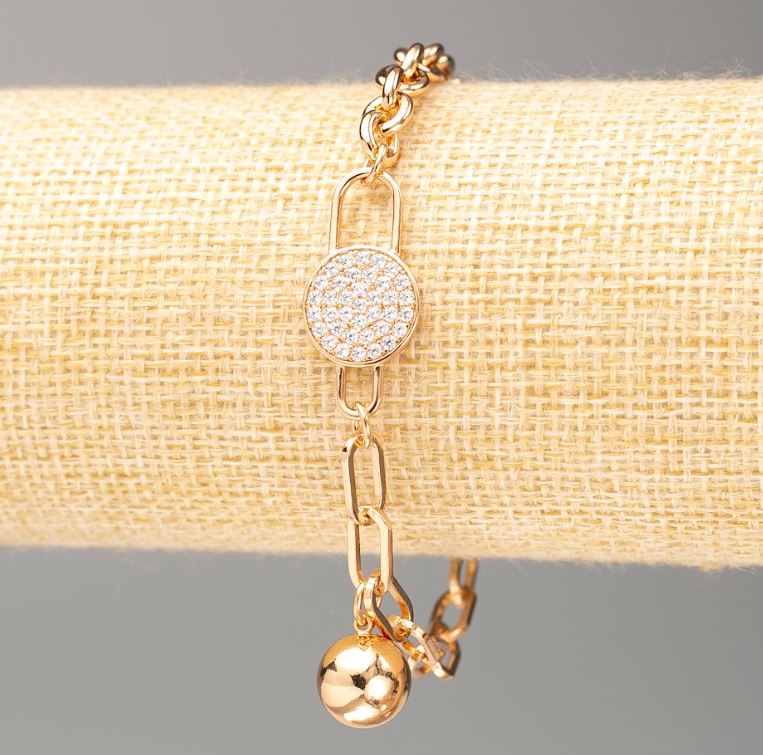 Bransoletka Xuping Pozłota 18K, dł. L 20 cm, grubość 6 mm +-, grubość 5 mm +-, z białymi kryształami