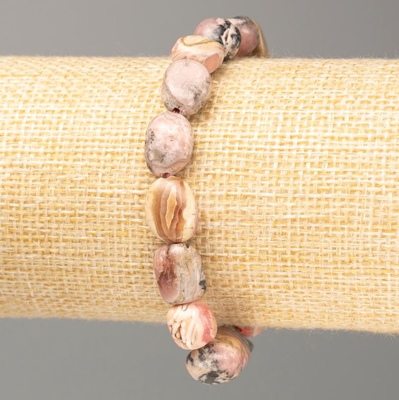 Bransoletka z naturalnego rodohrozitu, kuleczki galetowe, średnica 12×8 mm (±), długość 18 cm