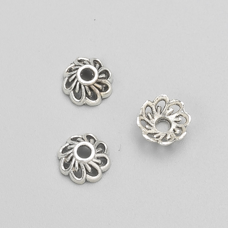 Końcówka do biżuterii, kolor metalu: srebro, średnica 9×4 mm, opakowanie -20 g, 64 szt.