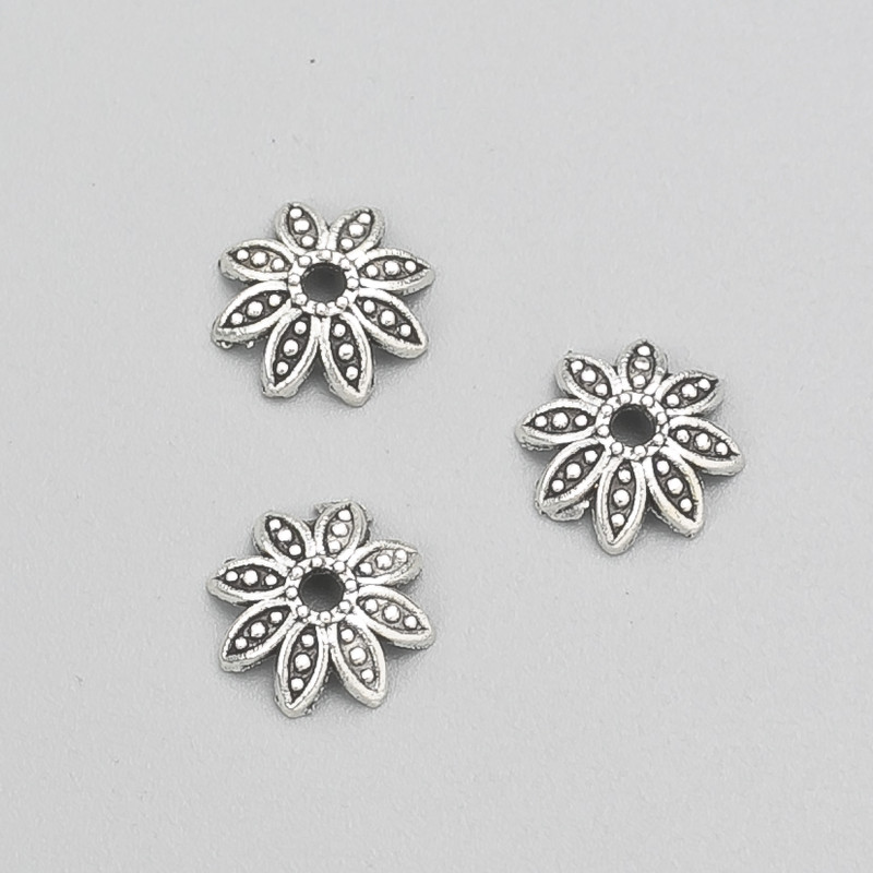 Końcówka do biżuterii w kolorze srebra, średnica 10×3 mm, opakowanie -20 g, 80 szt. (±)