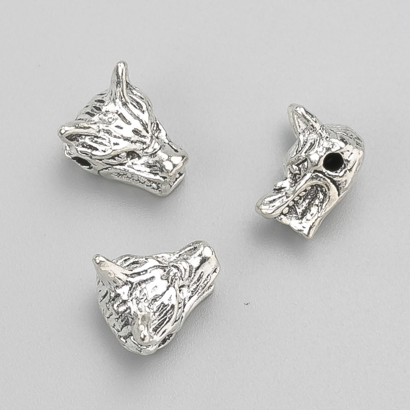 Koralik-wkładka Wilk, średnica 12×10×8 mm, fas. 20 g, 7 szt. ±, kolor metalu 'srebro'