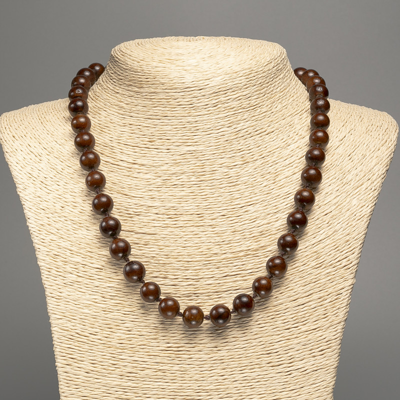 Naszyjnik 'Tygrysie oko' z gładkimi kulkami, średnica kulek 10 mm, długość około 50 cm, z kamienia białego nefrytu (syntetycznie barwiony)