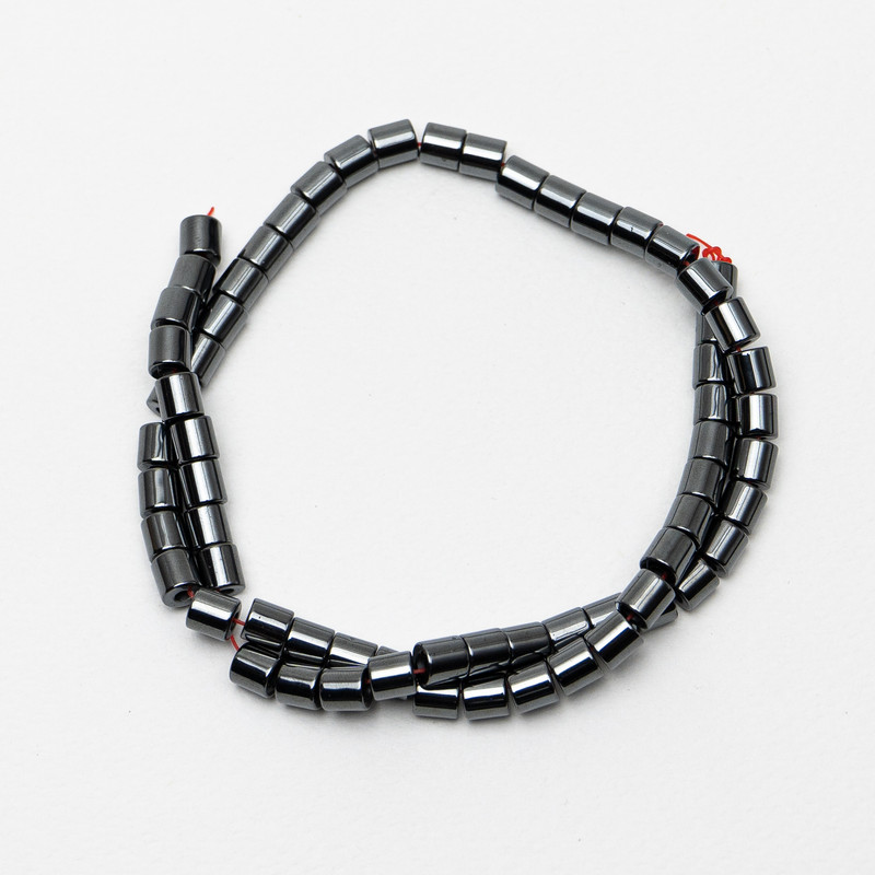 Koraliki hematitu cylindryczne, średnica 6×6 mm ±, długość 40 cm ±, na żyłce