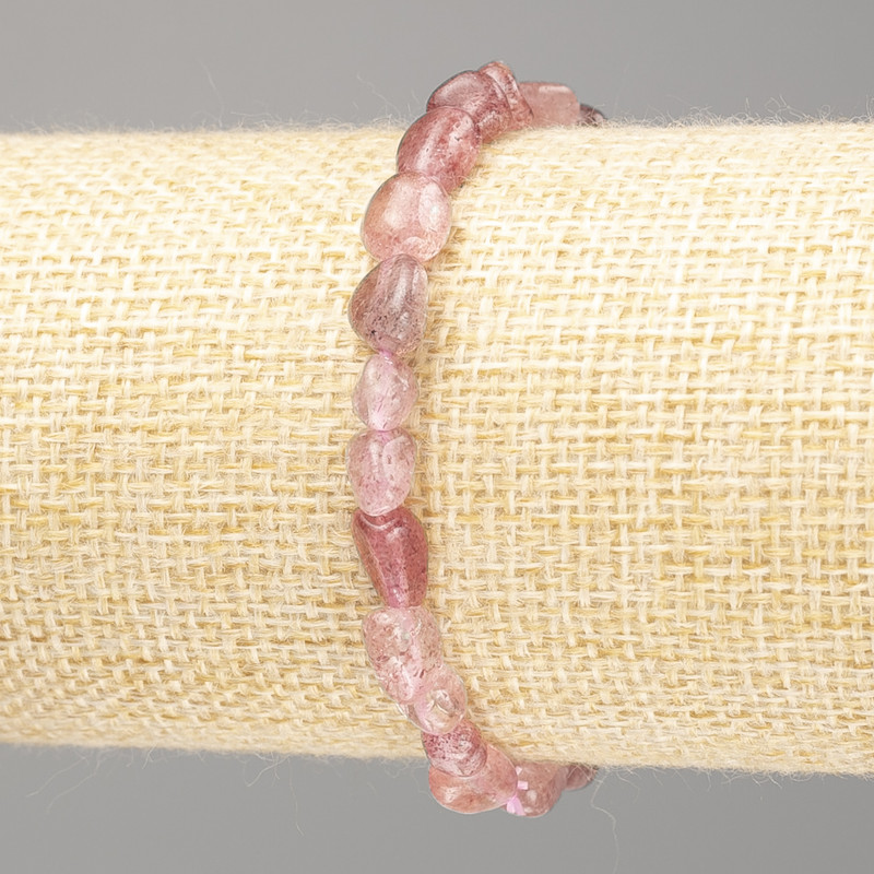 Bransoletka z kwarcu truskawkowego z naturalnego kamienia, fasetowana, średnica 8×10 mm ±, długość 18 cm (elastyczna)