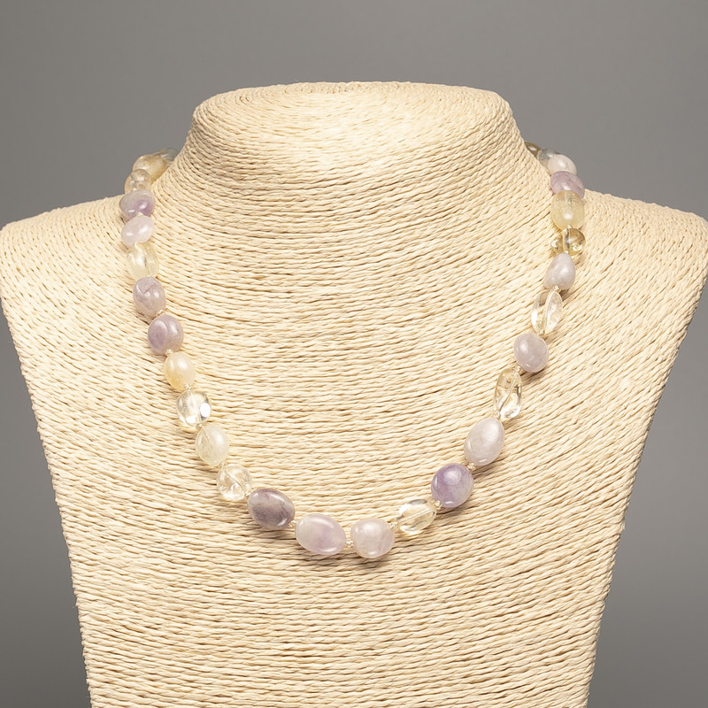 Naszyjnik z naturalnych kamieni, asortyment galwanizowany, średnica kulek 11×9 mm, długość 48 cm