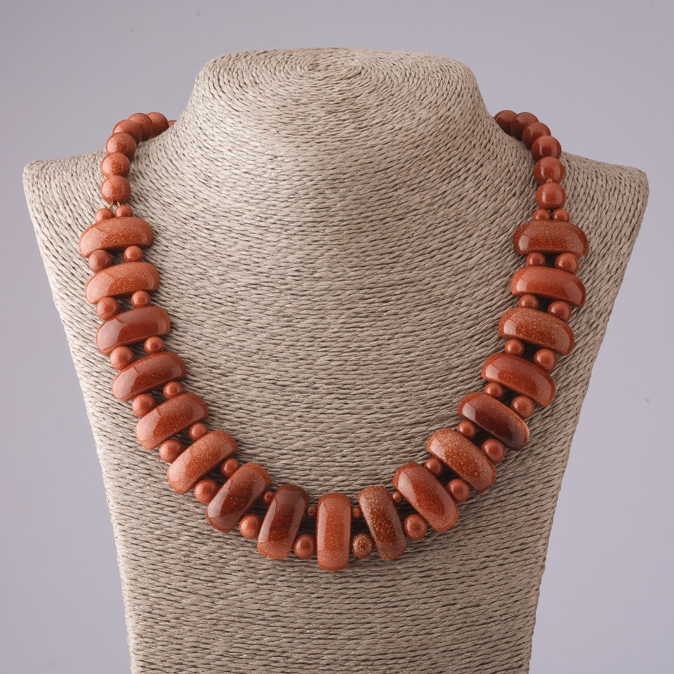 Naszyjnik Kleopatra z awenturytu „złoty piasek” – ogniwa 12×25 mm i kuleczka 10 mm, długość 50 cm