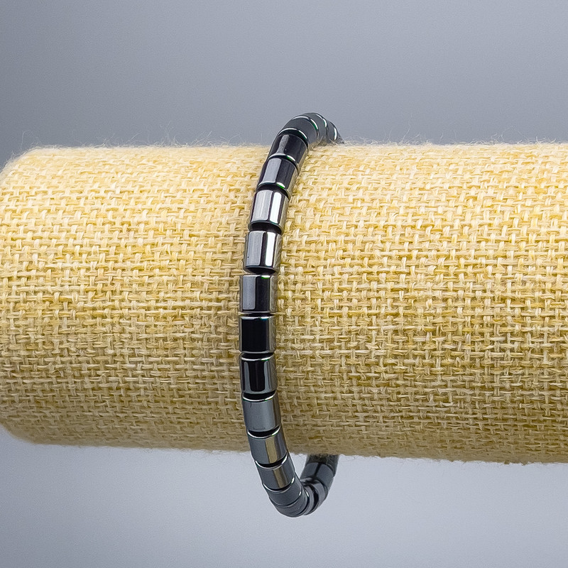 Bransoletka hematitu w cylindrach, średnica 6×6 mm, długość 18 cm (elastyczna)