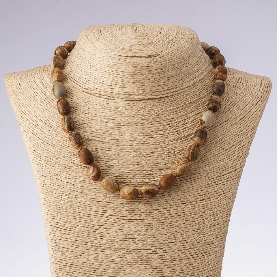 Naszyjnik z naturalnym jaspisem pejzażowym 'koraliki cylindryczne w kształcie beczki', długość 45 cm, średnica 10×14 mm