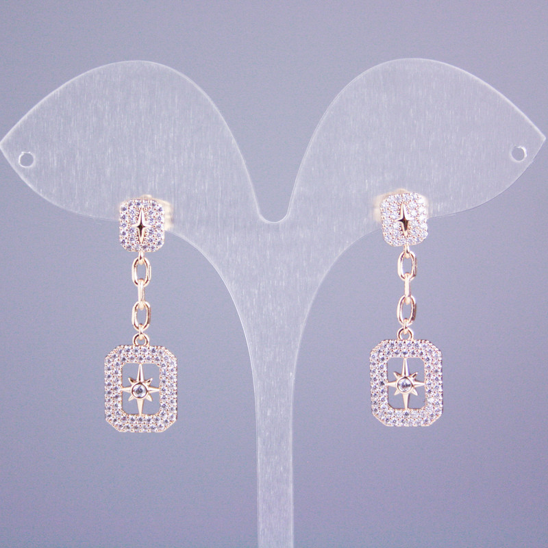 Kolczyki sztyfty Xuping pozłacane 18K z białymi cyrkoniami, długość 34 mm+