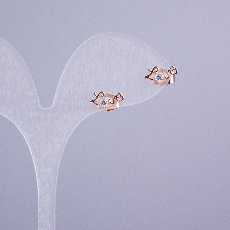 Kolczyki sztyfty Xuping Love pozłacane 18K z białymi kamieniami Love 11×5 mm