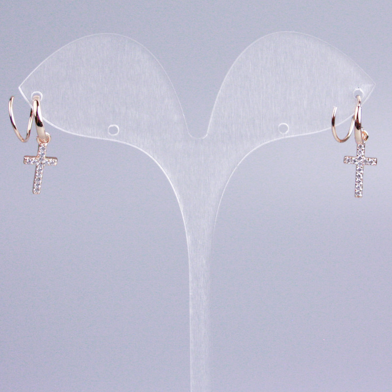 Kaf Xuping pozłacany 18K, z białymi cyrkoniami, Krzyżyk, długość 20 mm +