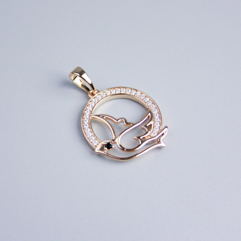 Wisiorek Xuping Pozłacany 18K – gołąb z białymi strassami, średnica 19 mm+