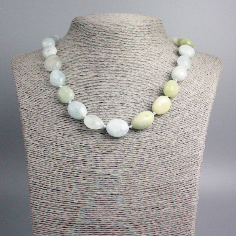 Naszyjnik z naturalnego morganitu, fasetowane koraliki, średnica 14×11 mm, długość 49 cm ±