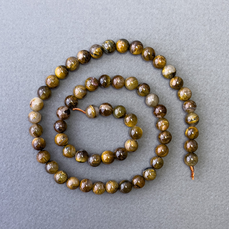 Koraliki z żółtego pietersytu z naturalnego kamienia, gładkie kuleczki, średnica 6,5 mm, długość 40 cm+-