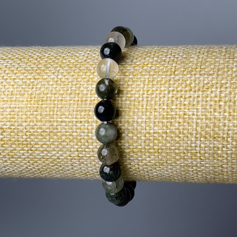 Bransoletka z kwarcu rutylowego włosistego, naturalny kamień, gładka kulka, średnica 6 mm, długość 18 cm (elastyczna)