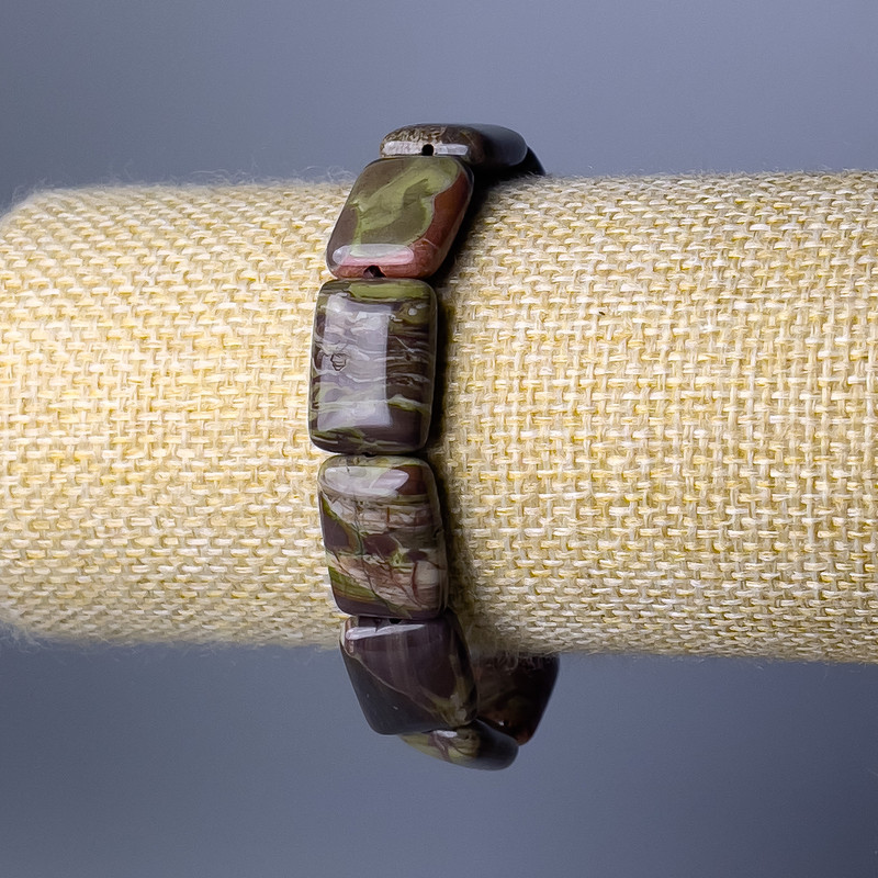 Bransoletka z jaspisem Picasso, prostokątne ogniwa