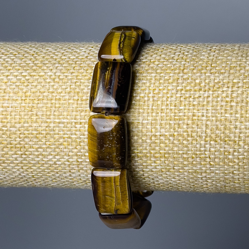 Bransoletka z tygrysiego oka, naturalny kamień, prostokątne ogniwo, wymiary 13×18 mm, długość 18 cm (elastyczna)