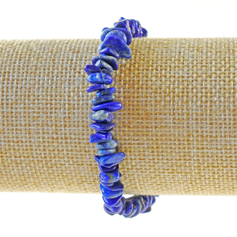 Bransoletka z lazurytu, naturalny kamień – drobne fragmenty, średnica 7×2 mm, długość 18 cm (rozciągliwa)