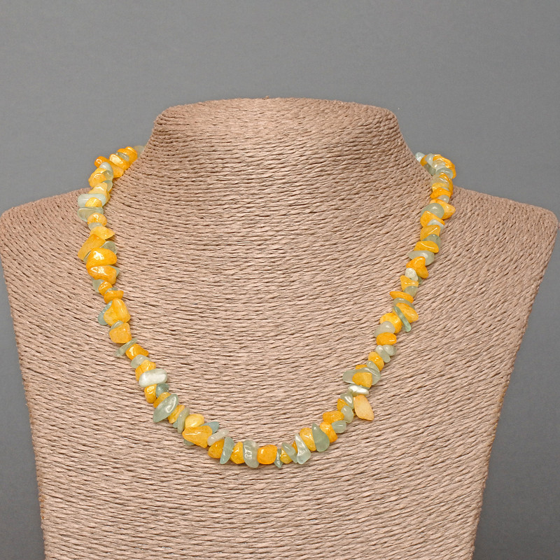 Naszyjnik Ukraina z akwamarynu i tonowanego kwarcu, drobiny, średnica 8×4 mm, długość 48 cm