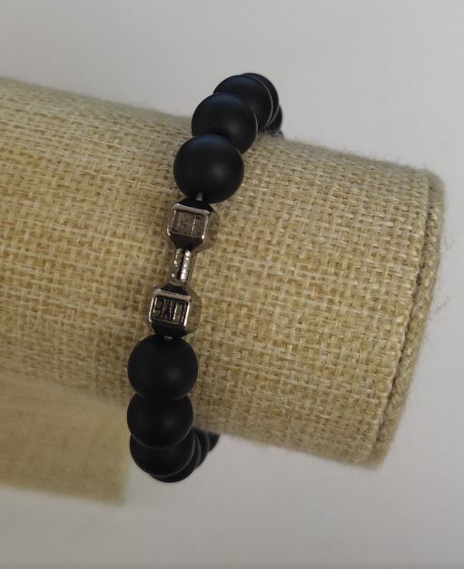 Bransoletka ze szungitu (sztuczny) „Hantel”, średnica 10 mm, długość 18 cm ± (na elastycznej gumce)