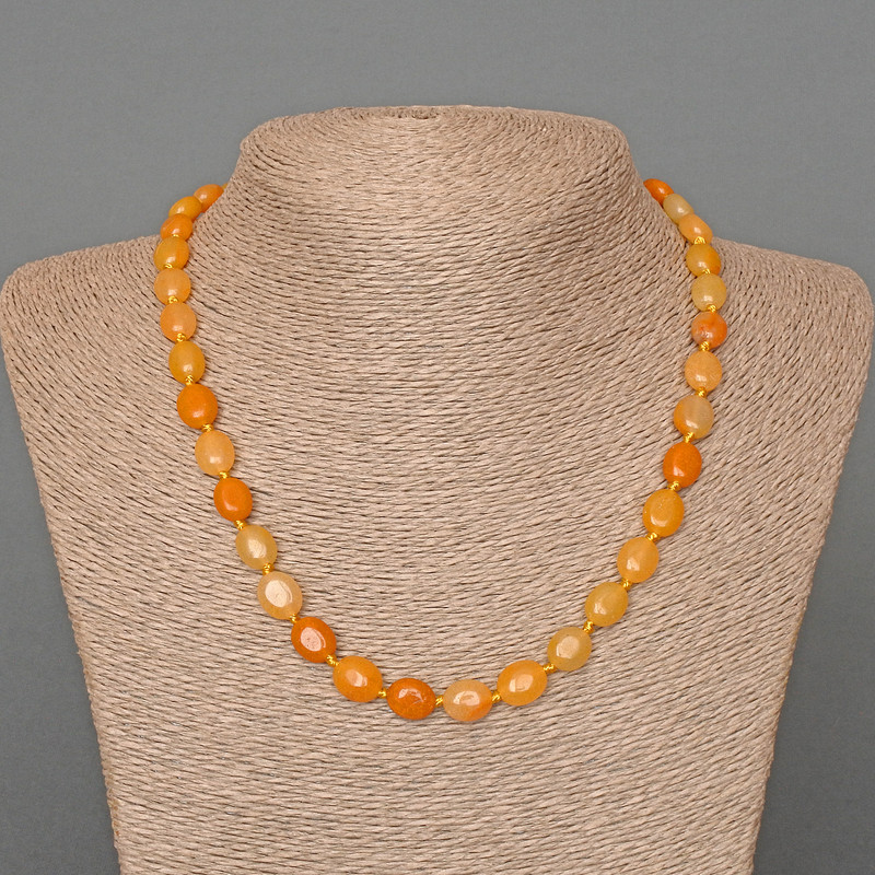 Naszyjnik z żółtego agatu, naturalny kamień, owalny, wymiary 8×10 mm, długość około 48 cm